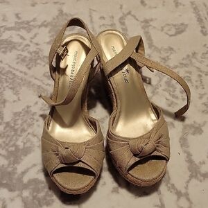 Montego Bay Club Tan Wedge Sandals with Ankle Straps